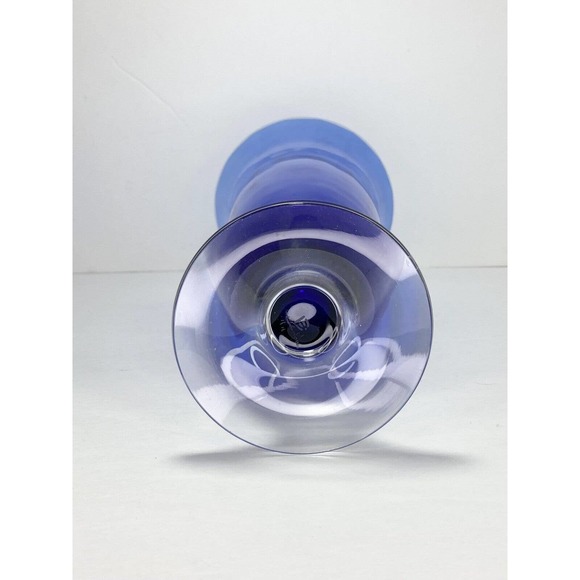 Cobalt Blue Optic Footed Trumpet Glass Vase, 11” Vintage 1970’s Contemporary - Picture 6 of 7